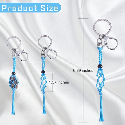 4Pcs 4 Colors Macrame Fringe Braided Keychain AJEW-SW00014-02-1