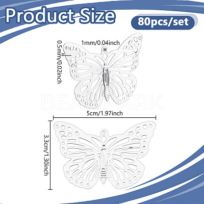 80Pcs Iron Hollow Butterfly Pendants IFIN-NB0001-68-1