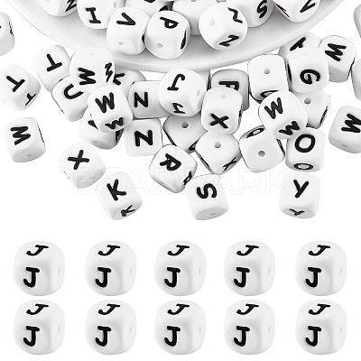 20Pcs White Cube Letter Silicone Beads 12x12x12mm Square Dice Alphabet Beads with 2mm Hole Spacer Loose Letter Beads for Bracelet Necklace Jewelry Making JX432J-1