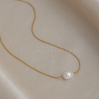 Natural Freshwater Pearl Rice Pendant 304 Stainless Steel Chain Necklaces for Women EG9646-1