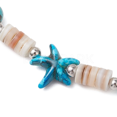Sea Turtles and Starfish Natural Freshwater Shell Beads Bracelets BJEW-55.0-01-1