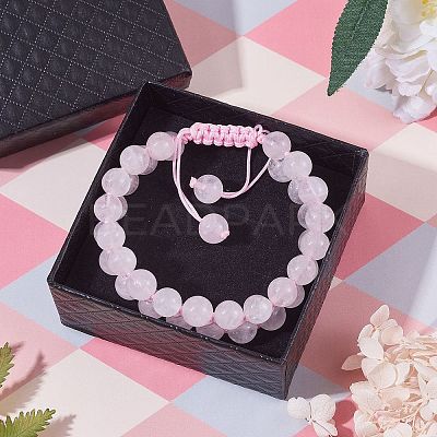 Natural Rose Quartz Braided Bead Bracelet BJEW-SW00001-08-1