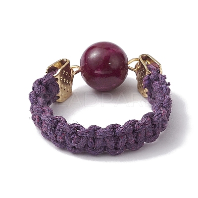 Glass Round Ball Braided Bead Style Finger Ring RJEW-JR00600-02-1