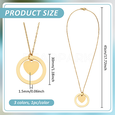 3Pcs 3 Colors 304 Stainless Steel Pendant Necklaces NJEW-BC0001-12-1