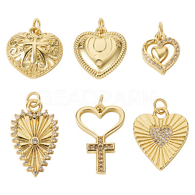 6Pcs 6 Styles Brass Pendants KK-TA0002-23-1