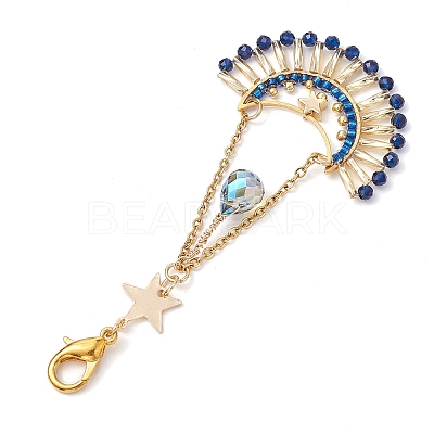 Moon Star Synthetic Blue Spinel & Glass Seed Pendant Decoration HJEW-MZ00115-1