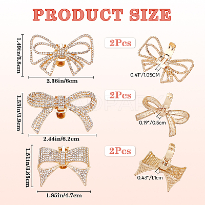 6Pcs 3 Styles Bowknot Alloy Rhinestone Shoe Decorations FIND-CP0002-22B-1
