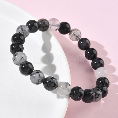Natural Rutilated Quartz Round Beads Stretch Bracelets for Women BJEW-Z158-03H-03-1