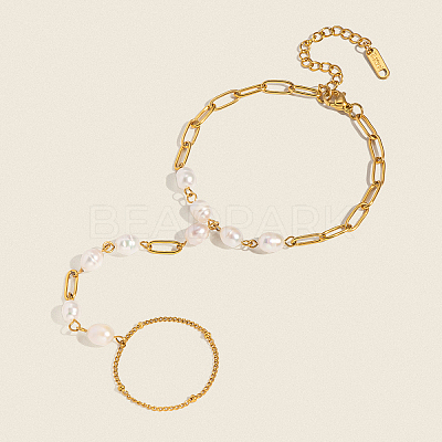Elegant Natural Freshwater Pearl Beads Link Ring Bracelets KX0637-1