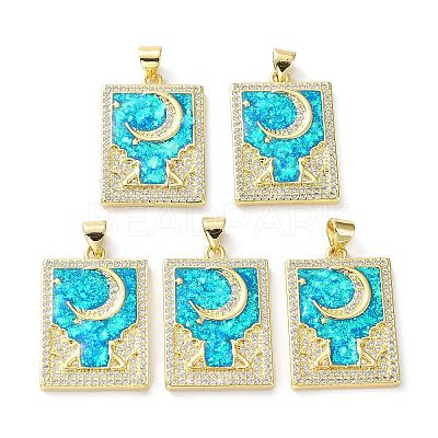 Rack Plating Brass Micro Pave Cubic Zirconia Moon Pendants KK-C041-11G-1