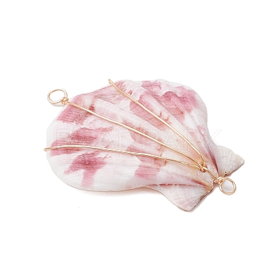 Natural Scallop Shell Copper Wire Wrapped Connector Charms PALLOY-TA00199-1