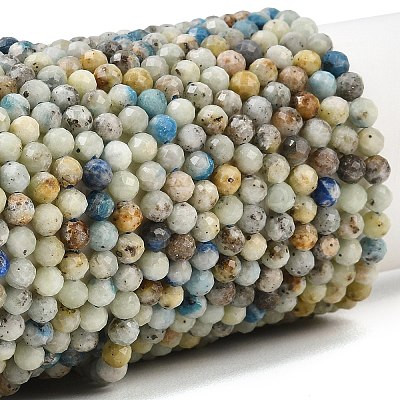 Natural Blue Azurite in Calcite Beads Strands LS-G-P618-4mm-01-1