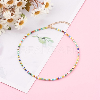 Mixed Styles Round Glass Seed Beaded Necklaces NJEW-JN03362-1
