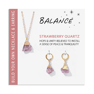 Nuggets Natural Strawberry Quartz Pendant Necklaces & Earrings Sets for Women WG0BEC3-06-1