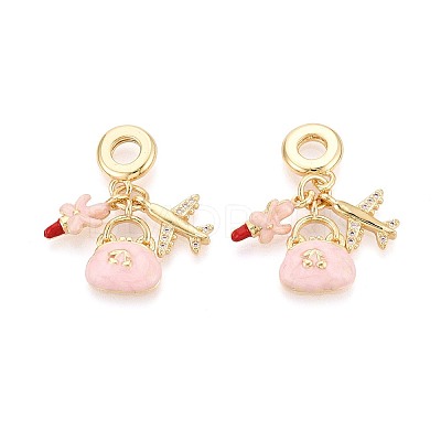 Brass Micro Pave Clear Cubic Zirconia and Enamel European Dangle Charms KK-T079-81G-1