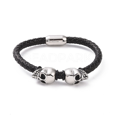 304 Stainless Steel Skull Beaded Bracelet with Magnetic Clasps BJEW-P275-26P-1