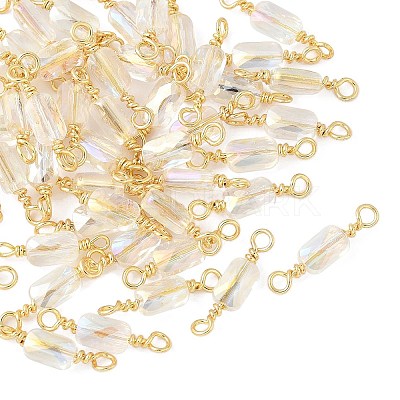 Electroplate Glass Faceted Rectangle Connector Charms KK-C097-05G-03-1
