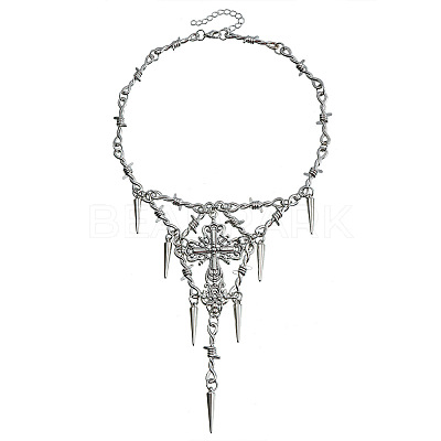 Gothic Style lloy Spike and Cross Bib Necklaces for Women FS-WGA9465-01-1
