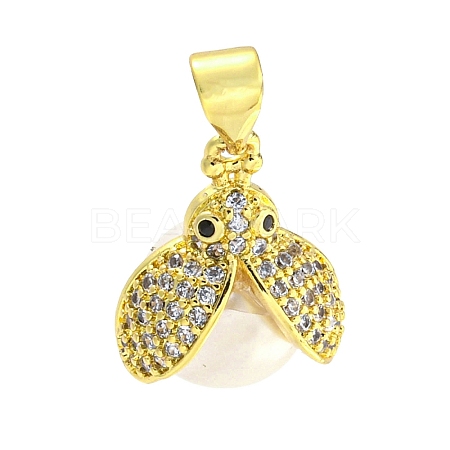 Rack Plating Brass Plastic Pearl Cubic Zirconia Pendants KK-B091-13-1