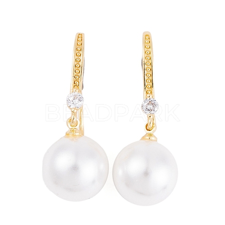 Rack Plating Brass Cubic Zirconia ABS Pearl Earring Hooks EJEW-S219-16G-07-1