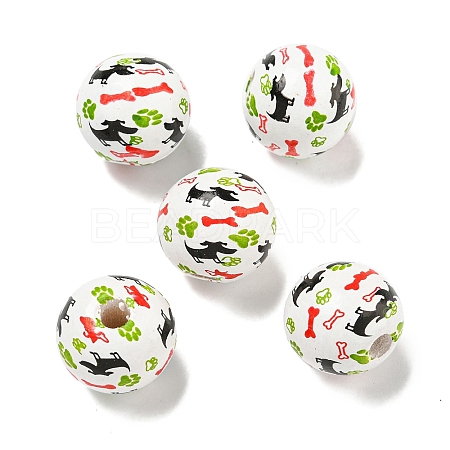 Printed Wood European Beads WOOD-G022-04C-1