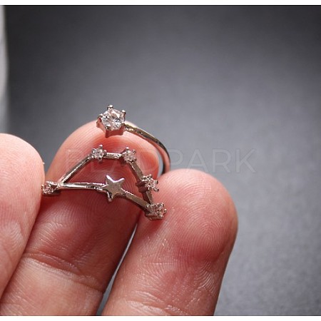 Twelve Constellation Brass Micro Pave Clear Cubic Zirconia Cuff Rings FS-WG8E359-22-1