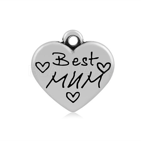 Heart with Word Best Mum 316 Stainless Steel Pendants STAS-I061-132-1