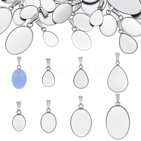 40Pcs 8 Styles 304 Stainless Steel Pendant Cabochon Settings STAS-PH0007-18-1