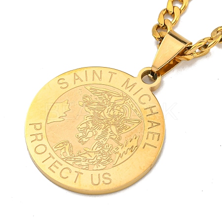 Flat Round with Saint Miller Archangel Pendant Necklaces NJEW-S422-03G-1