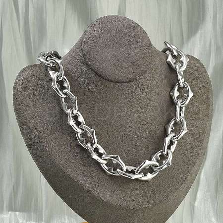 304 Stainless Steel Spiked Oval Link Chain Necklaces for Women Men NJEW-A043-01P-1
