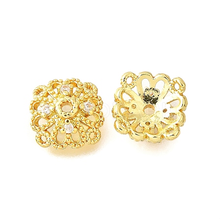 Flower Brass Clear Cubic Zirconia Bead Caps KK-V008-01G-1
