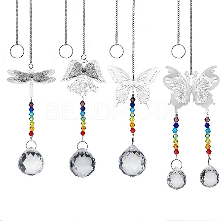 4Pcs 4 Style Glass Chandelier Suncatchers Prisms Chakra Hanging Pendant AJEW-SZ0002-27-1