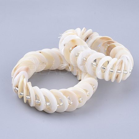 Freshwater Shell Beads Stretch Bracelets X-BJEW-S121-02A-02-1