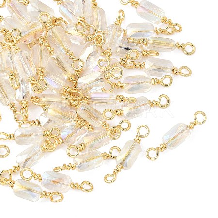 Electroplate Glass Faceted Rectangle Connector Charms KK-C097-05G-03-1