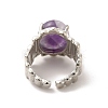 Natural Amethyst Oval Open Cuff Ring RJEW-P082-03P-07-4