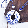 Retro Ethnic Porcelain Pendant Adjustable Polyester Cord Necklaces for Women FS-WGD020A-04-1