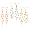 ANATTASOUL 3 Pairs 3 Colors Brass Twist Wave Dangle Earrings for Women EJEW-AN0003-26-1