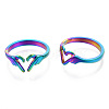 304 Stainless Steel Hand Heart Cuff Rings RJEW-N038-121M-2