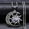 Gothic Moon Sun 201 Stainless Steel Pave Natural Labradorite Pendant Necklaces for Women FS-WG56BEB-04-1
