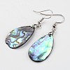 Teardrop Waxed Cord Natural Paua Shell Pendant Necklaces and Earrings Jewelry Sets SJEW-M088-02-5