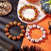 3Pcs 3 Styles Halloween Wood & Acrylic Round Beaded Stretch Bracelet Sets BJEW-JB10834-2