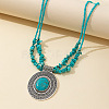 Oval Alloy Pendant Synthetic Turquoise Chip Beaded Double Layer Necklaces for Women FS-WGEC68A-01-1