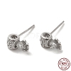 Rhodium Plated Barrel 925 Sterling Silver Micro Pave Cubic Zirconia Stud Earring Findings STER-P056-11P-1