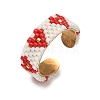 Glass Beads with 304 Stainless Steel Cuff Rings RJEW-MZ00031-03-2