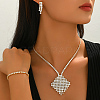 Rhombus Brass Micro Pave Clear Cubic Zirconia Bracelets & Earrings & Necklaces Sets for Women BR7277-4