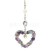 Heart Natural Fluorite Chip Pendant Drcorations HJEW-JM01651-04-1