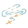 Ion Plating(IP) Crucifix Cross 304 Stainless Steel Rosary Bead Necklaces NJEW-M075-03G-05-1