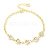 Brass Micro Pave Clear Cubic Zirconia Charm Bracelets for Women BJEW-C083-09G-4