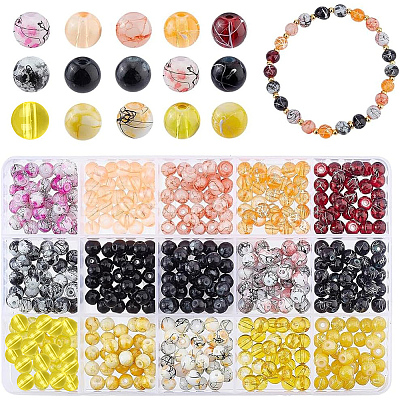 450Pcs 15 Style Drawbench Glass Beads Strands DGLA-PH0001-11-1