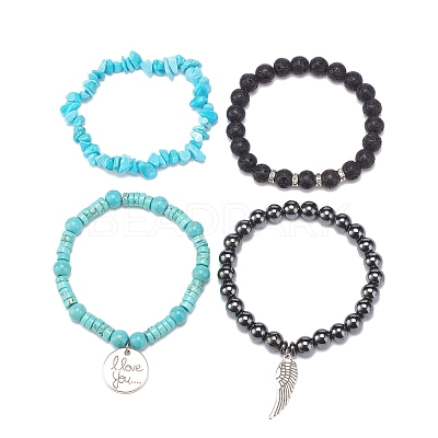 4Pcs 4 Style Natural & Synthetic Mixed Gemstone Stretch Bracelets Set BJEW-JB08479-1